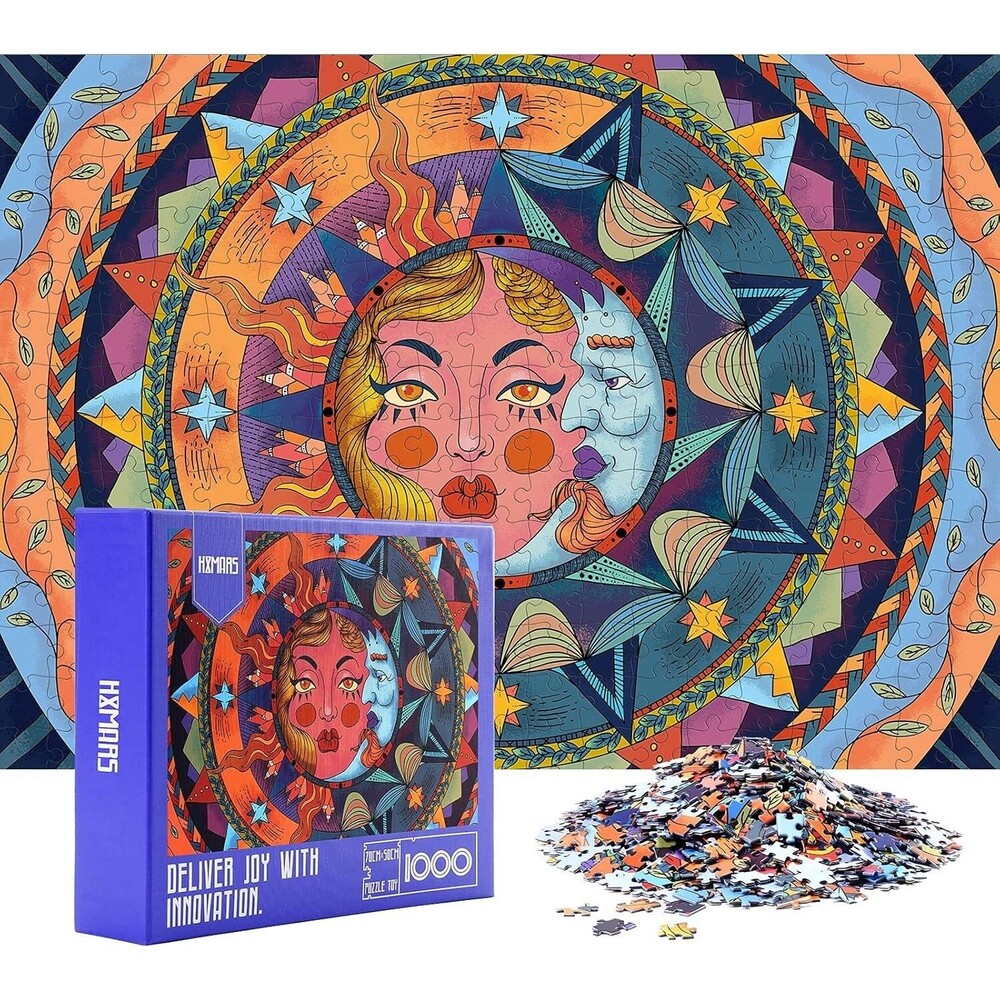 Round Jigsaw Puzzles 1000-Pieces: Sun and Moon,Wall Art, Home Decoration